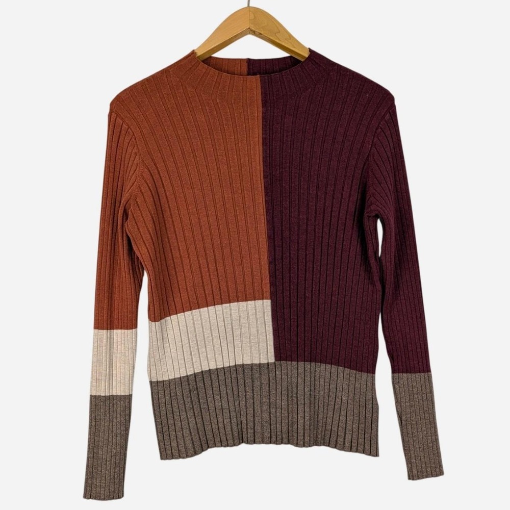 Liverpool Los Angeles Mock Neck Colorblock Rib Knit Sweater XL